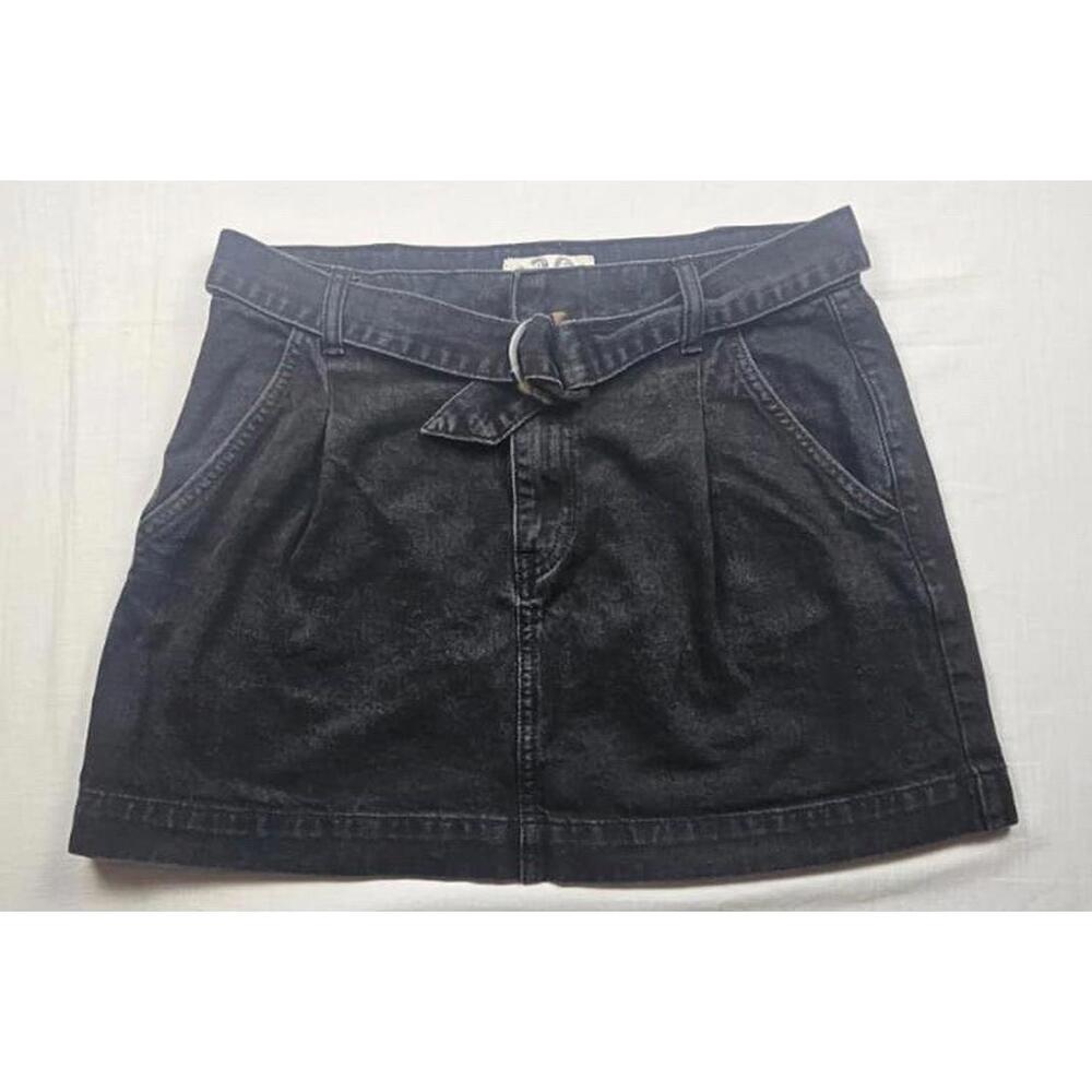 We The Free Skirt Womens 30 Black Jade Belted‎ Denim Mini Pleated Dark Wash Jean
